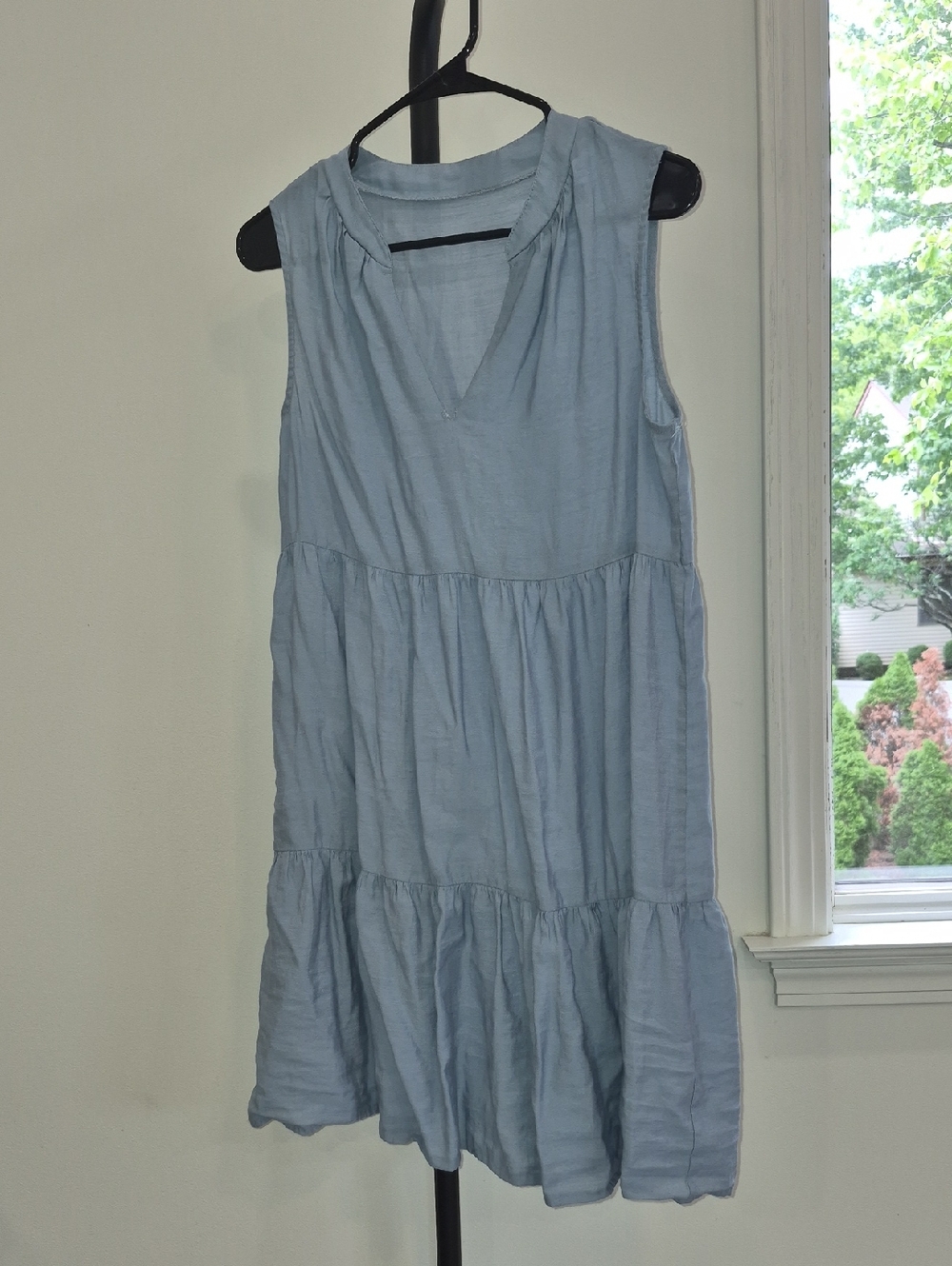 Sleeveless Light Blue Tiered Summer Dress
